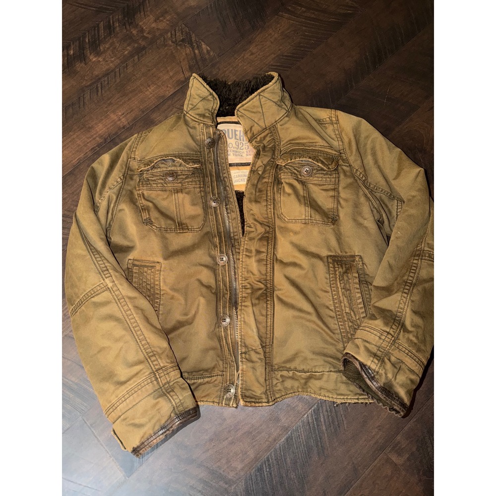 vintage Ruehl No 925 Carrington Jacket Mens XL Olive Canvas Faux Fur Lined
